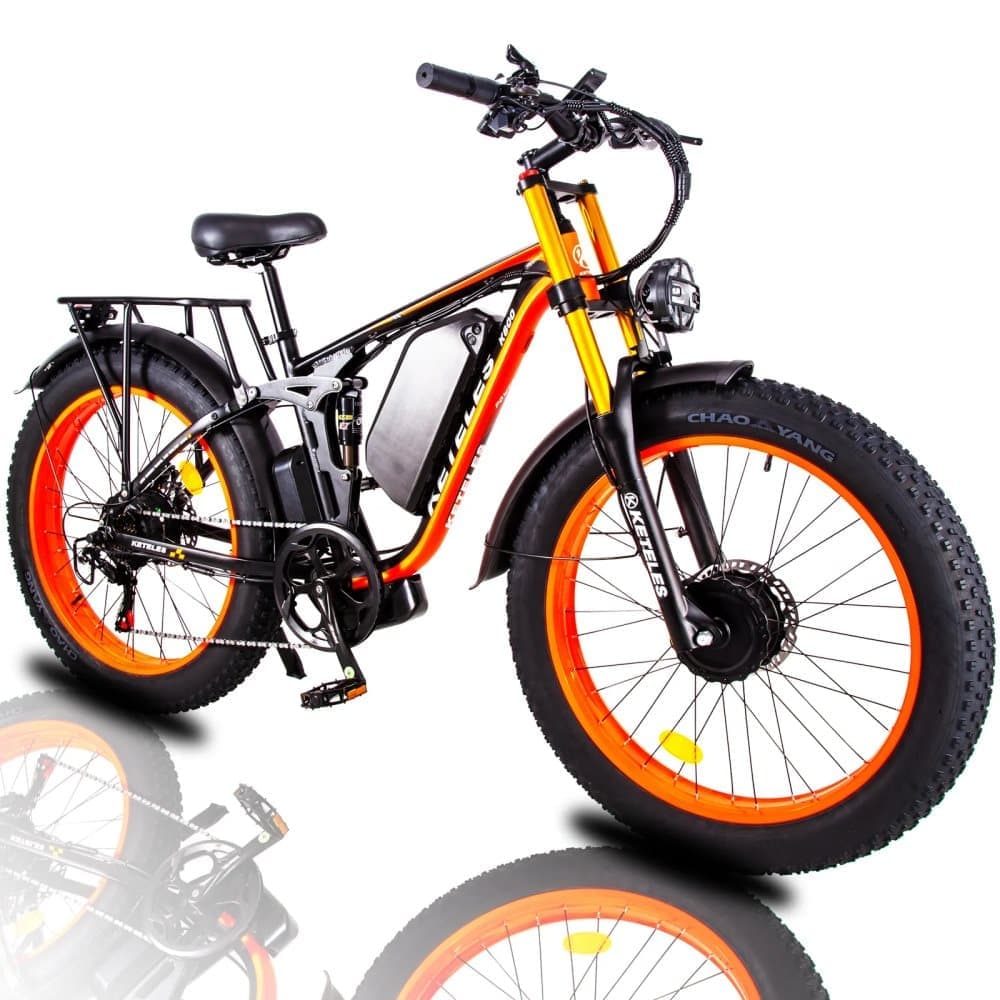 Keteles K800 Pro adult off-road electric bicycle, 2000W/1000W motors, 23AH/ 17.5Ah battery, 4.0'' fat tire full suspension ebike
