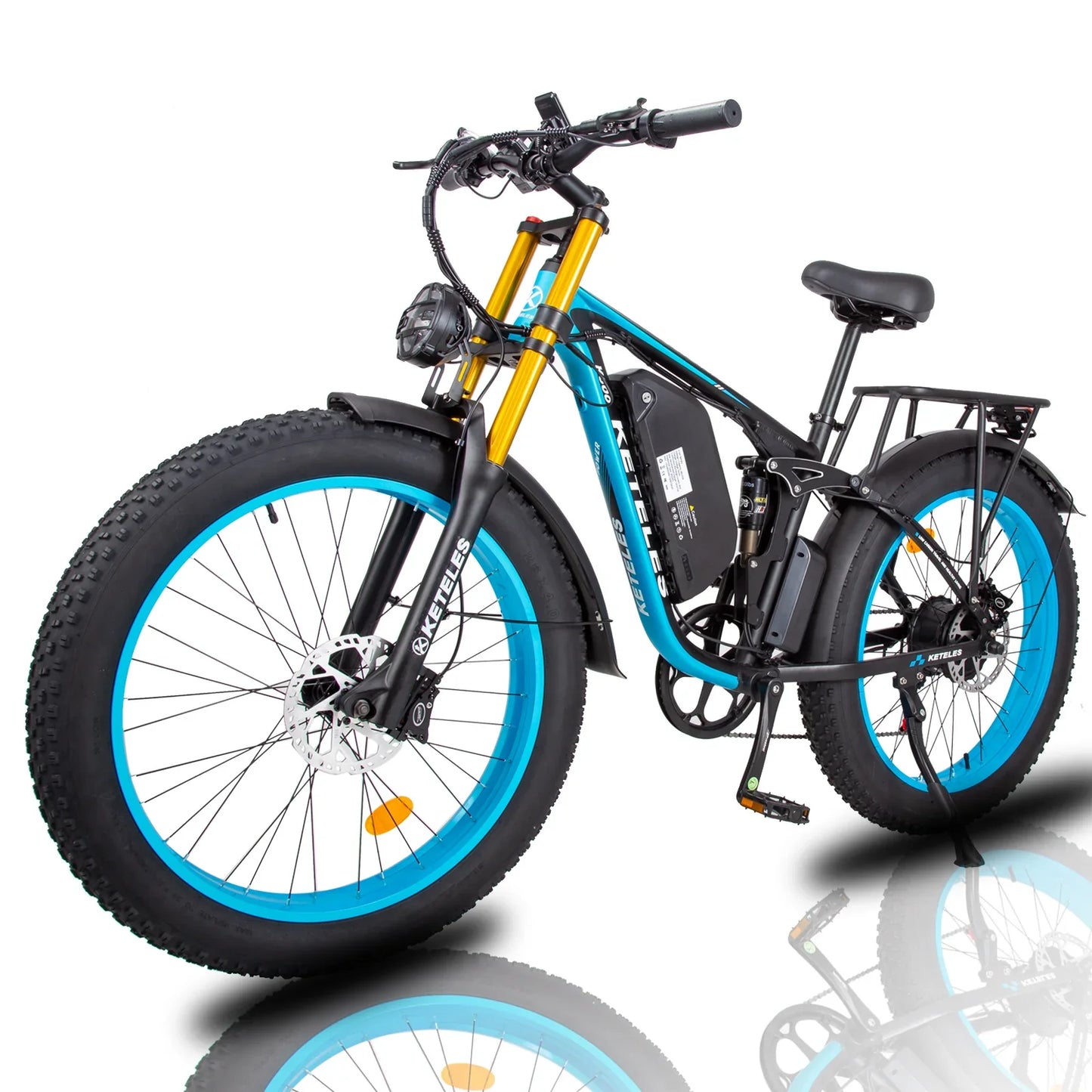 Keteles K800 Pro adult off-road electric bicycle, 2000W/1000W motors, 23AH/ 17.5Ah battery, 4.0'' fat tire full suspension ebike