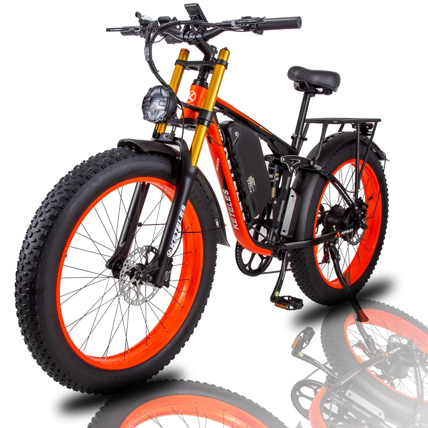 Keteles K800 Pro adult off-road electric bicycle, 2000W/1000W motors, 23AH/ 17.5Ah battery, 4.0'' fat tire full suspension ebike